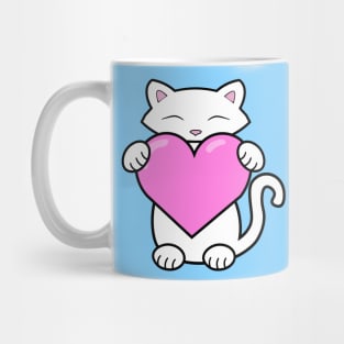 Cat holding a big pink heart Mug